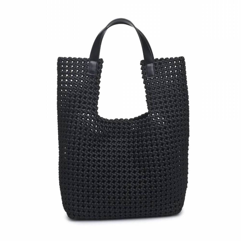 NEW SOL AND SELENE women's zenith hand woven knot tote bag in black